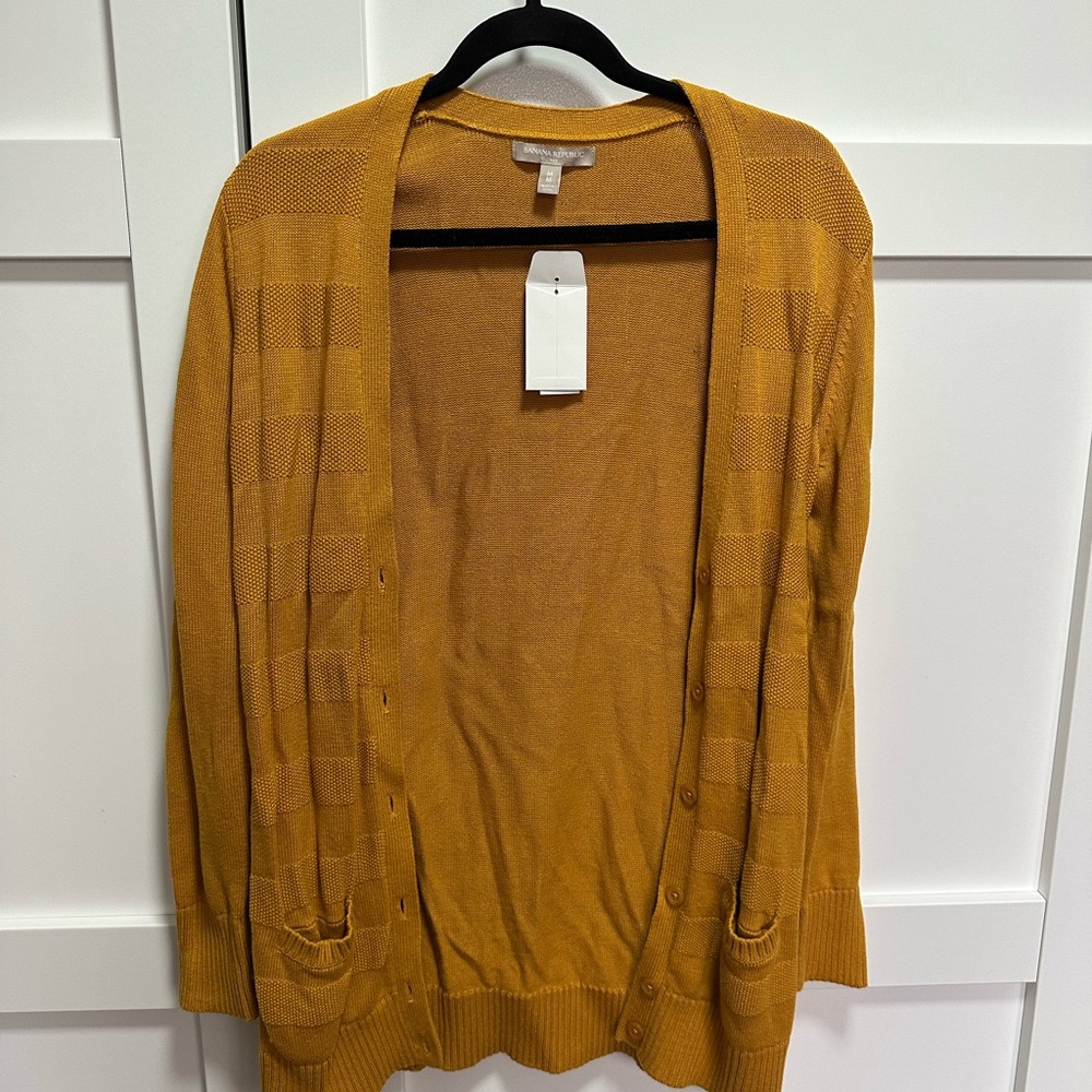 Women's Open-Front Button Cardigan Sweater in Mustard
